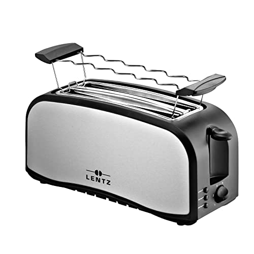 LENTZ 4-Scheiben Langschlitztoaster 1400 Watt Toaster mit Brötchenaufsatz Krümelschublade Cool-Touch-Gehäuse Stopp-, Auftau- und Aufwärmfunktion von Lentz