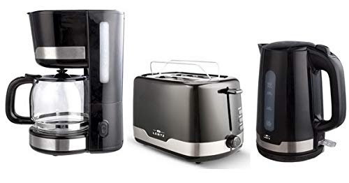 LENTZ Frühstücksset 1,5 Liter Kaffeemaschine + 1,7 L Wasserkocher + 2-Scheiben-Toaster schwarz mit Edelstahl-Applikationen von Lentz Home
