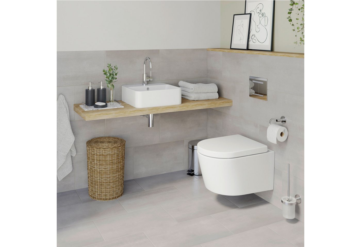 Lenz WC-Komplettset PERFECT FIT, wandhängend, (Gäste-Bad-Set Komplettes Gästebad als Set), 8-teiliges Bad-Set von Lenz