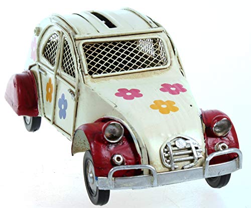 Metallauto geblümt rot 16 cm als Spardose Auto Metall PKW Oldtimer Ente Nostalgie Citroen 2CV von Lenzbach