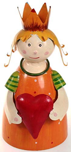 Zaunhocker Prinzessin mit Herz in der Hand orange 21 cm Figur aus Blech Metall Garten Deko Garten Balkon Dekofigur Pfostenhocker von Lenzbach