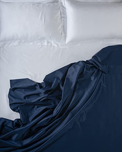 LENZUOLISSIMI - Bettlaken für Kingsize-Bett, Baumwollsatin, Fadenzahl 300, 270 x 290 cm, hergestellt in Italien, Marineblau von Lenzuolissimi