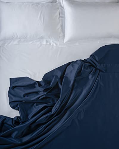LENZUOLISSIMI - Queensize-Bettlaken aus Satin, Baumwoll-Satin, Fadenzahl 300, 240 x 290 cm, hergestellt in Italien, Marineblau von Lenzuolissimi