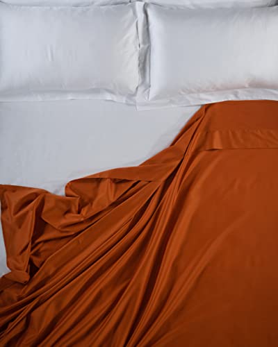 LENZUOLISSIMI - Queensize-Bettlaken aus Satin, Baumwoll-Satin, Fadenzahl 300, 240 x 290 cm, hergestellt in Italien, Dunkelorange von Lenzuolissimi