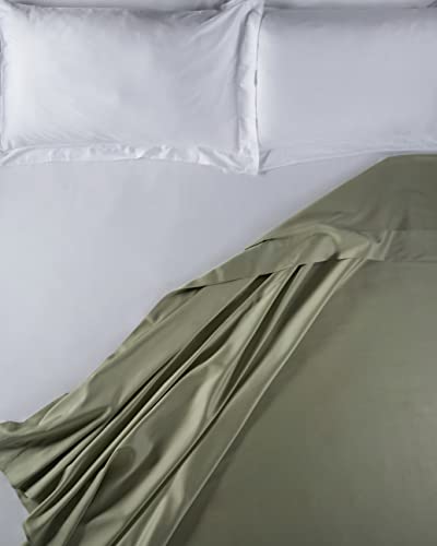 LENZUOLISSIMI - Queensize-Bettlaken aus Satin, Baumwoll-Satin, Fadenzahl 300, 240 x 290 cm, hergestellt in Italien, Salbeigrün von Lenzuolissimi