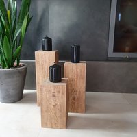 Dekosäule Kerzenständer Holz 14cm Breit Deko Massivholz Holzblock von LeoKraftStudio