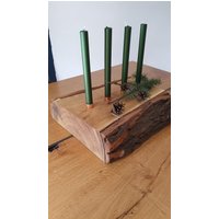 Massiver Kerzenhalter Aus Akazienholz Mit Rinde "Maximus"| 4 Kerzen | Handgefertigt von LeoKraftStudio