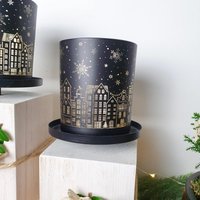 Windlicht Glas Winter Stadt Licht Weihnachten Dekoration Kerzen Weiß/Schwarz von LeoKraftStudio