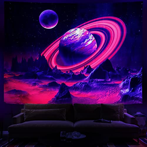 Leofanger Schwarzlicht-Wandteppich, Motiv: Trippy Planet, UV-reagierend, Galaxie, Weltraum, Sternenhimmel, Wandteppich, Wandbehang für Heimdekoration (150,1 x 199,9 cm) von Leofanger