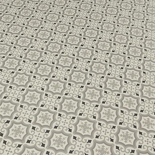 Bodenmaster PVC Bodenbelag Retro Fliese Alhambra Weiss Grau Schwarz mit Textilrücken (Breite: 200 cm x Länge: 400 cm) von Leoline
