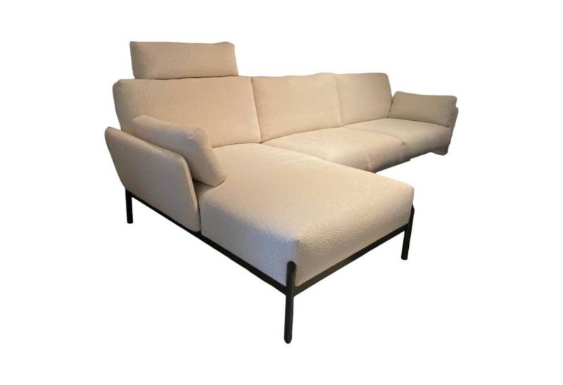 Leolux Ecksofa Ecksofa Enna Stoff Mondo 020 Bianco Weiß Füße Schwarz mit Kopfstütze von Leolux
