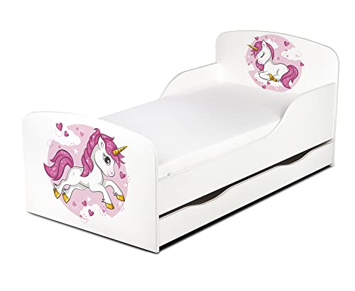 Leomark Einzelbett aus Holz - Lovely Unicorn - Kinderbett mit Schubladen, Stauraum, Holzbett mit Matratze Lattenrost, Liegefläche 70/140 cm, UV-Druck Leomark Einzelbett aus Holz - Lovely Unicorn - Kinderbett mit Schubladen, Stauraum, Holzbett mit Matratze Lattenrost, Liegefläche 70/140 cm, UV-Druck von Leomark
