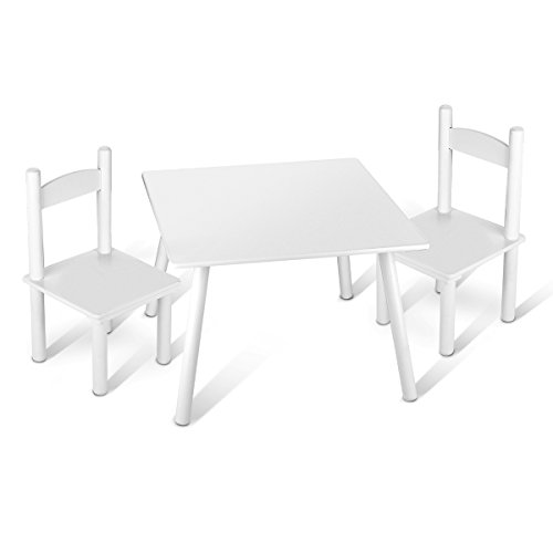 Leomark Holz Kindertisch und 2 Stühle - Weiß - Tisch Kinderstuhl für Kinder, Kindersitzgruppe, Sitzgruppe, Tischgarnitur, Dim: 60x60x42 (H) cm von Leomark