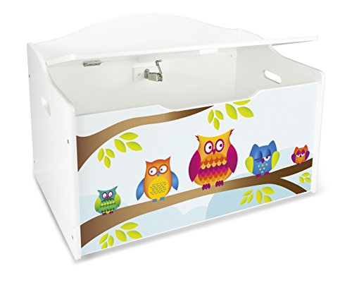 Leomark Kinderbank Hölzerne - Eulen XL - Kindertruhenbank, Behälter für Spielzeug, Truhe für Kinderzimmer, Kindermöbel, Sitzbank Höhe: 46 cm von Leomark