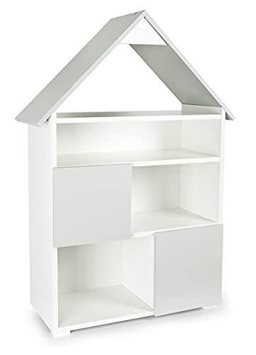 Leomark Kinderregal Bücherregal mit Zwischenwand, Regal aus Holz für Kinder, für Kinderzimmer, für Kindergarten, ideal für Spielzeuge, Weiß und Grau (Kleine Hütte) von Leomark