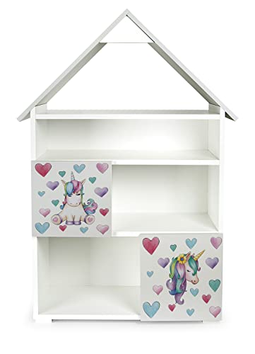 Leomark Kinderregal Bücherregal mit Zwischenwand, Regal aus Holz für Kinder, für Kinderzimmer, für Kindergarten, ideal für Spielzeuge, Weiß und Grau (Einhorn) von Leomark