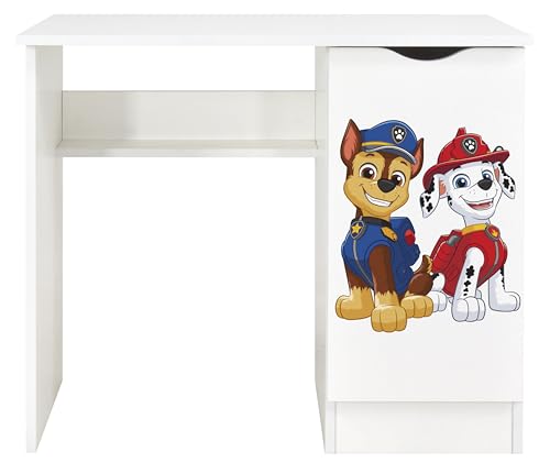 Leomark Kinderschreibtisch Roma Weißer Kinder-Computertisch mit Regal und Stauraum Multifunktionaler Schreibtisch Lerntisch Spieltisch Moderner PC-Tisch fürs Kinderzimmer, Höhe 77 cm (Paw Patrol 15) von Leomark