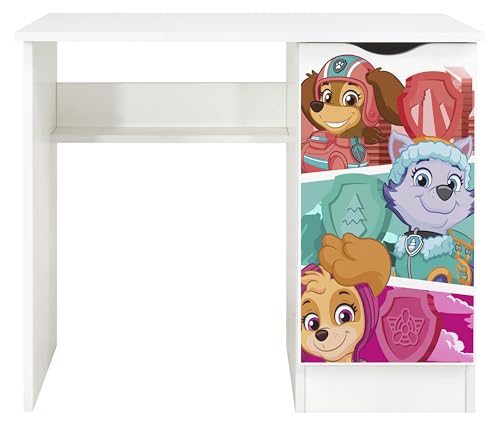 Leomark Kinderschreibtisch Roma Weißer Kinder-Computertisch mit Regal und Stauraum Multifunktionaler Schreibtisch Lerntisch Spieltisch Moderner PC-Tisch fürs Kinderzimmer, Höhe 77 cm (Paw Patrol 13) von Leomark