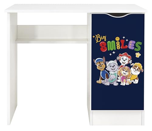 Leomark Kinderschreibtisch Roma Weißer Kinder-Computertisch mit Regal und Stauraum Multifunktionaler Schreibtisch Lerntisch Spieltisch Moderner PC-Tisch fürs Kinderzimmer, Höhe 77 cm (Paw Patrol 09) von Leomark