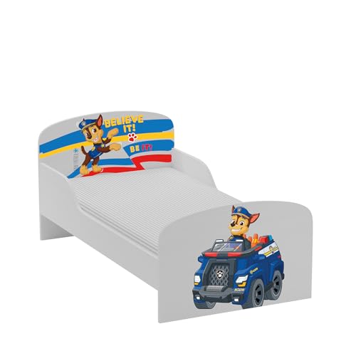 Leomark Komfortables PAW Patrol Kinderbett mit Matratze und Lattenrost Holz-Einzelbett 140 x 70 cm Grau mit Cartoon-Motiven Perfekt für das Kinderzimmer, Motive (PAW Patrol 11) von Leomark