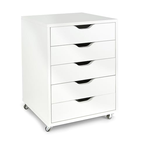 Leomark Mobiler Schubladenschrank mit 5 Schubladen auf Rollen – Weißer Rollcontainer aus Holz für Büro, Schlafzimmer oder Wohnzimmer, Ideal als Schreibtischcontainer Höhe: 64 cm Leomark Mobiler Schubladenschrank mit 5 Schubladen auf Rollen – Weißer Rollcontainer aus Holz für Büro, Schlafzimmer oder Wohnzimmer, Ideal als Schreibtischcontainer Höhe: 64 cm von Leomark