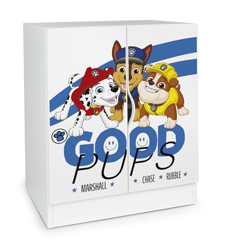 Leomark Weiß Kleiderschrank für Kinder Schränkchen 60x42x78 cm (H) mit höhenverstellbaren Einlegeböden, moderner Kinderschrank mit UV-Druck Aufbewahrungsschrank ideal fürs Kinderzimmer (Paw Patrol 01) von Leomark