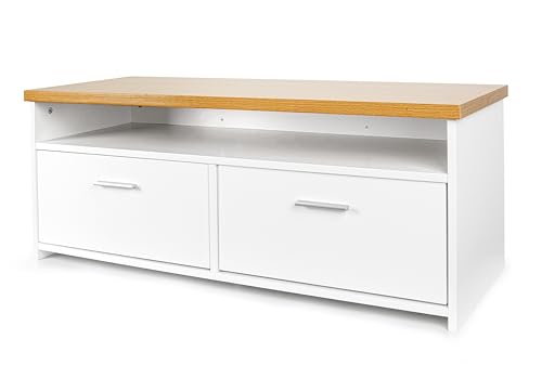 Leomark Stilvolles Anrichte Holz Sideboard TV-Schrank Classic Duo Weiß/Eiche Fernsehtisch mit 2 Schubladen Moderne Kommode für Wohnzimmer, Büro Schlafzimmer Höhe: 39,5 cm Leomark Stilvolles Anrichte Holz Sideboard TV-Schrank Classic Duo Weiß/Eiche Fernsehtisch mit 2 Schubladen Moderne Kommode für Wohnzimmer, Büro Schlafzimmer Höhe: 39,5 cm von Leomark