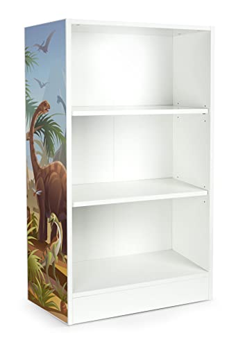 Leomark Universal Weiß Bücherregal - Oslo - Holzregal für Kinderzimmer, höhenverstellbare Einlegeböden, 60 x 33 x 115 (H) cm (Jura-Dino) von Leomark