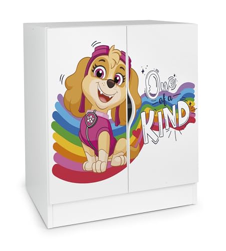 Leomark Weiß Kleiderschrank für Kinder Schränkchen 60x42x78 cm (H) mit höhenverstellbaren Einlegeböden, moderner Kinderschrank mit UV-Druck Aufbewahrungsschrank ideal fürs Kinderzimmer (Paw Patrol 08) von Leomark