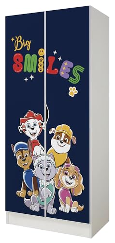 Leomark Weiß zweitüriger Kleiderschrank für Kinder - Roma - funktionaler Schwebetürenschrank, Dim: 70 x 42,5 x 161,5 (H) cm, Kommode, Schrank, Möbel für Kinder (UV-Druck: Paw Patrol 05) von Leomark