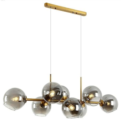 8-Light Modern Globe Pendelleuchte Mid Century Vintage Sputnik Gold Pendelleuchte Mit Klarglas Lampenschirm Bauernhaus Linearer Kronleuchter Für Esszimmer Kücheninsel,Grau von Leomix