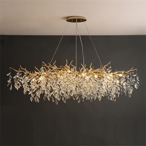 Goldfarbener Luxus-Kristall-Kronleuchter, Moderner Kristall-Baumzweig-Kronleuchter, Kristall-Deckenleuchten Für Esszimmer, Kücheninsel, Schlafzimmer, Wohnzimmer,Rectangular L47.2 von Leomix