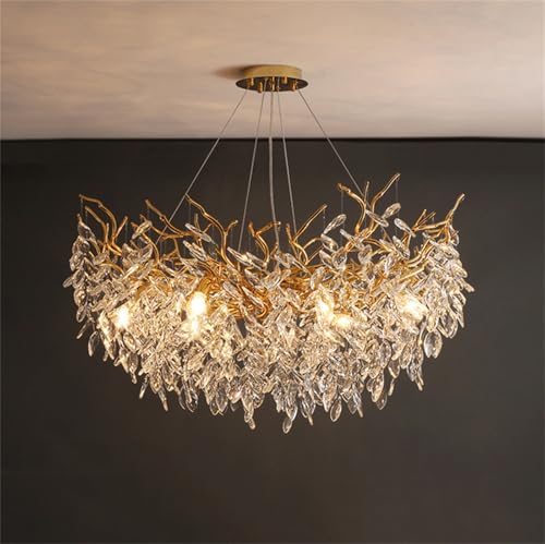 Leomix Goldfarbener Luxus-Kristall-Kronleuchter, Moderner Kristall-Baumzweig-Kronleuchter, Kristall-Deckenleuchten Für Esszimmer, Kücheninsel, Schlafzimmer, Wohnzimmer,Round D23.6 von Leomix