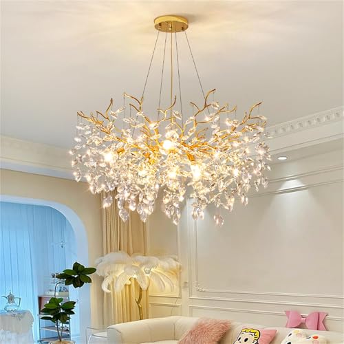 Leomix Luxuriöse Kronleuchter Aus Kristallbaumzweigen, Moderne Pendelleuchte Mit Regentropfenkristallen, Deckenleuchte Für Esszimmer, Schlafzimmer, Wohnzimmer, Eingangsbereich,Round D60cm Leomix Luxuriöse Kronleuchter Aus Kristallbaumzweigen, Moderne Pendelleuchte Mit Regentropfenkristallen, Deckenleuchte Für Esszimmer, Schlafzimmer, Wohnzimmer, Eingangsbereich,Round D60cm von Leomix