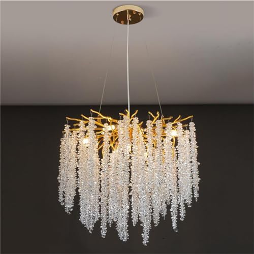 Leomix Moderne Kristall Baum Zweig Kronleuchter, Große Gold Raindrop Indoor Hanging Pendelleuchte Für Esszimmer Küche Insel Wohnzimmer Schlafzimmer,Round 50cm von Leomix