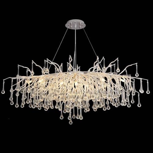 Leomix Moderner Baumzweig-Kristall-Kronleuchter – Rechteckig Mit Regentropfen, Große Hängeleuchte Für Hohe Decken, Kücheninseln, Esszimmer & Foyer – L120 cm,Silber Leomix Moderner Baumzweig-Kristall-Kronleuchter – Rechteckig Mit Regentropfen, Große Hängeleuchte Für Hohe Decken, Kücheninseln, Esszimmer & Foyer – L120 cm,Silber von Leomix
