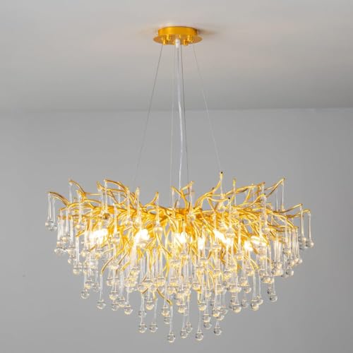 Leomix Moderner Kristall-Baumzweig-Kronleuchter, Große Goldene Kristall-Regentropfen-Pendelleuchte Für Den Innenbereich Für Esszimmer, Kücheninsel, Wohnzimmer, Schlafzimmer,Round D80cm Leomix Moderner Kristall-Baumzweig-Kronleuchter, Große Goldene Kristall-Regentropfen-Pendelleuchte Für Den Innenbereich Für Esszimmer, Kücheninsel, Wohnzimmer, Schlafzimmer,Round D80cm von Leomix