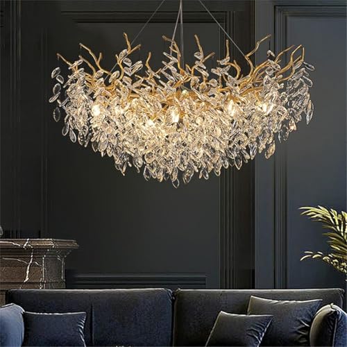 Leomix Moderner Kristallkronleuchter, Runder Kronleuchter Für Das Esszimmer, Kronleuchter Mit Goldenen Ästen, Höhenverstellbar Deckenleuchten Mit Ästen Und Kristallen,D80cm Leomix Moderner Kristallkronleuchter, Runder Kronleuchter Für Das Esszimmer, Kronleuchter Mit Goldenen Ästen, Höhenverstellbar Deckenleuchten Mit Ästen Und Kristallen,D80cm von Leomix
