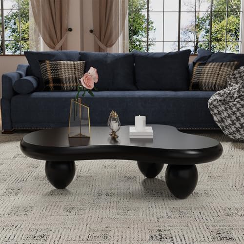 Leomix Unregelmäßiger Couchtisch, moderner Holz-Beistelltisch in Wolkenform, niedriger Couchtisch, mit 3 Kugelbeinen, für Wohnzimmer, Teestube, Tatami (D, 105CM) von Leomix