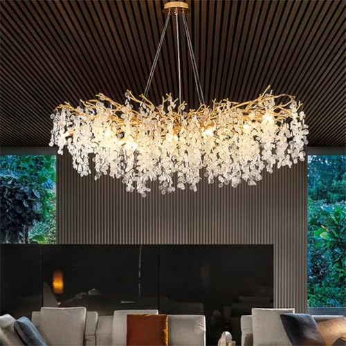 Moderner Goldener Kristallchandelier, Luxuriöse Kristallchandeliers, Lichtanlage aus Ajustierbarem Aluminium – Kristall-Baumast-Chandelier für Esszimmer, Wohnzimmer, Schlafzimmer,Rectangular L100cm von Leomix