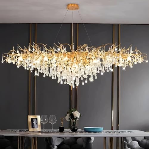 Moderner Goldener Kristallchandelier, Luxuriöse Kristallchandeliers, Lichtanlage aus Ajustierbarem Aluminium – Kristall-Baumast-Chandelier für Esszimmer, Wohnzimmer, Schlafzimmer,Rectangular L120cm von Leomix