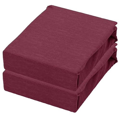 Leonado Vicenti 2er Pack Jersey Spannbettlaken aus 100% Baumwolle Jersey - 120x200 cm bis 130x200 cm Bordeaux Matratzenhöhe bis 25 cm - weiche Spannbettlaken von Leonado Vicenti