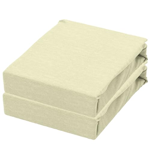 Leonado Vicenti 2er Pack Jersey Spannbettlaken aus 100% Baumwolle Jersey - 140x200 cm bis 160x200 cm Beige Matratzenhöhe bis 25 cm - weiche Spannbettlaken von Leonado Vicenti