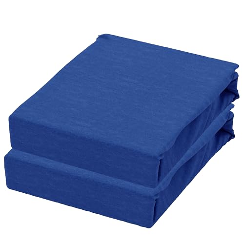 Leonado Vicenti 2er Pack Jersey Spannbettlaken aus 100% Baumwolle Jersey - 180x200 cm bis 200x200 cm Blau Matratzenhöhe bis 25 cm - weiche Spannbettlaken von Leonado Vicenti