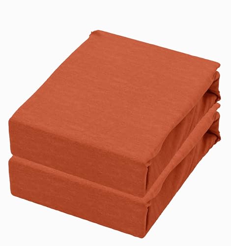 Leonado Vicenti 2er Pack Jersey Spannbettlaken aus 100% Baumwolle Jersey - 180x200 cm bis 200x200 cm Orange Matratzenhöhe bis 25 cm - weiche Spannbettlaken von Leonado Vicenti