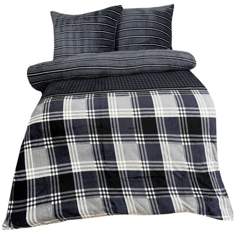 Leonado Vicenti Bettwäsche 4 tlg Winter Thermofleece Wende Plüsch Thermo Fleece Nicky Bettwäsche 135x200 cm Flausch Cashmere touch weich kuschelig warm Teddy Plüsch Grau Schwarz Weiß Kariert RAMOS, Fleece, 4 teilig von Leonado Vicenti