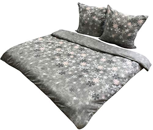 Birsppy Leonado-Vicenti Fleece Bettwäsche 200x200 cm 2X 80x80 cm 3teilig Schnee EIS Kristalle Warme Garnitur Winter Set Bezug Kissen mit Reißverschluss von Leonado Vicenti