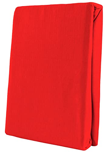 Leonado Vicent - Classic Spannbettlaken Bettlaken 100% Baumwolle Jersey Spannbetttuch in vielen Farben & Größen, Maße Spannbettlaken:200 x 200 cm - 200 x 220 cm, Farbe Spannbettlaken:Rot von Leonado Vicenti