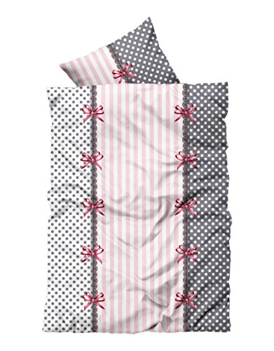 Leonado-Vicenti 2 TLG Flausch Bettwäsche 155 x 220 cm Übergröße rosa grau Thermofleece von Leonado Vicenti