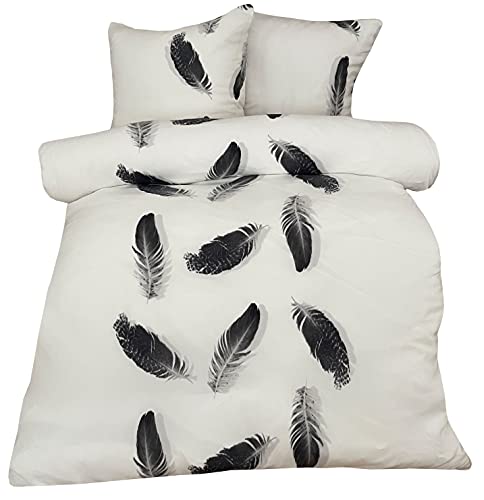 Leonado Vicenti - Winter Bettwäsche Flausch Feder Schwarz Weiß Fleece warm gestreift modern Schlafzimmer Garnitur Set Bezug Decke, 2teilig, 155x220 cm von Leonado Vicenti